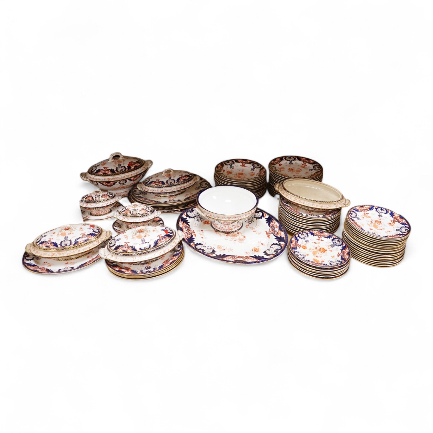 A large Victorian Royal Crown Derby pottery dinner service